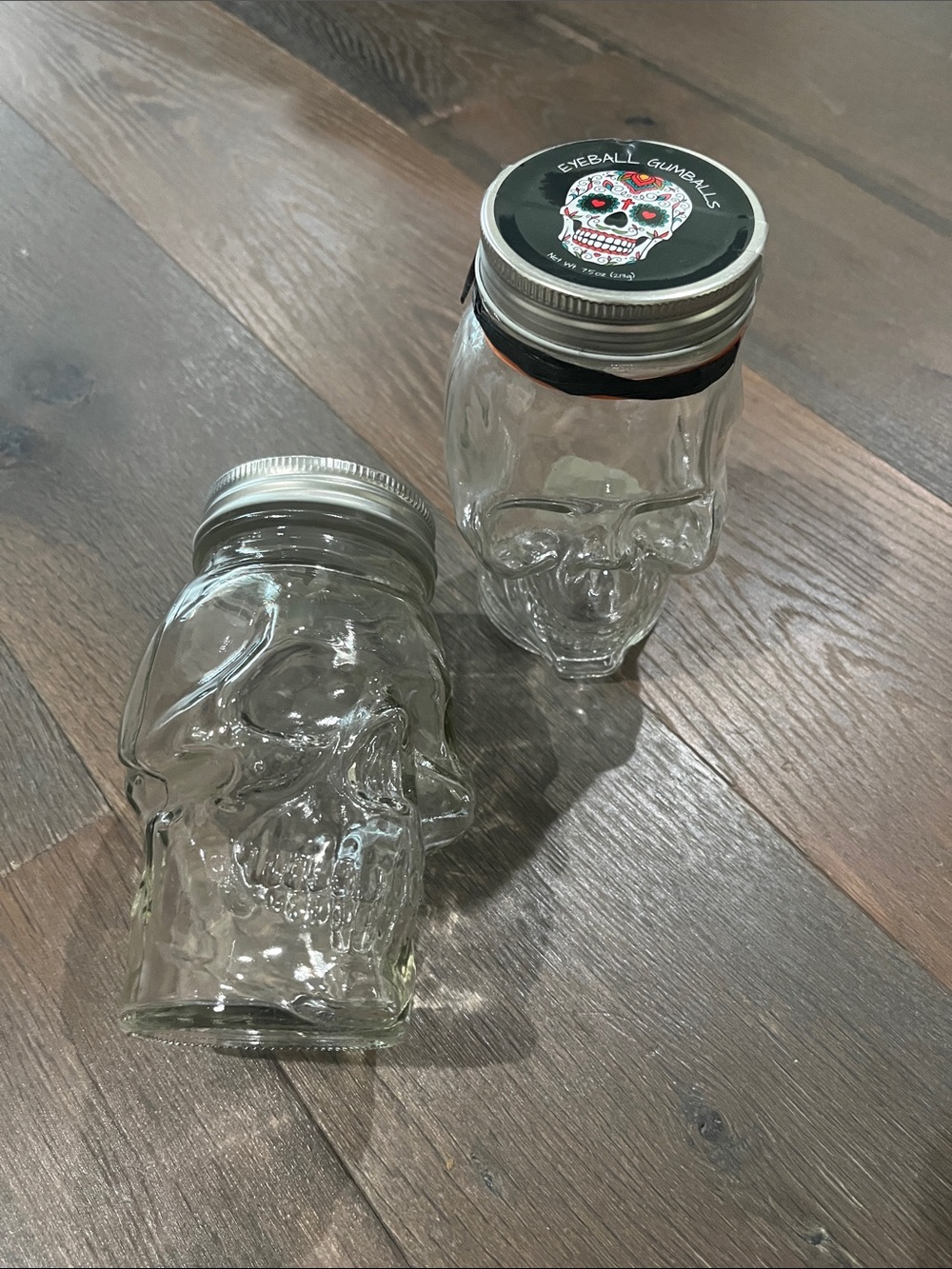 Clear Skull-Shaped Glass Jar Set with Silver Lids - Halloween Drinkware